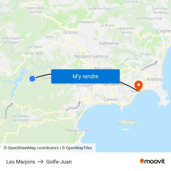 Les Marjoris to Golfe-Juan map