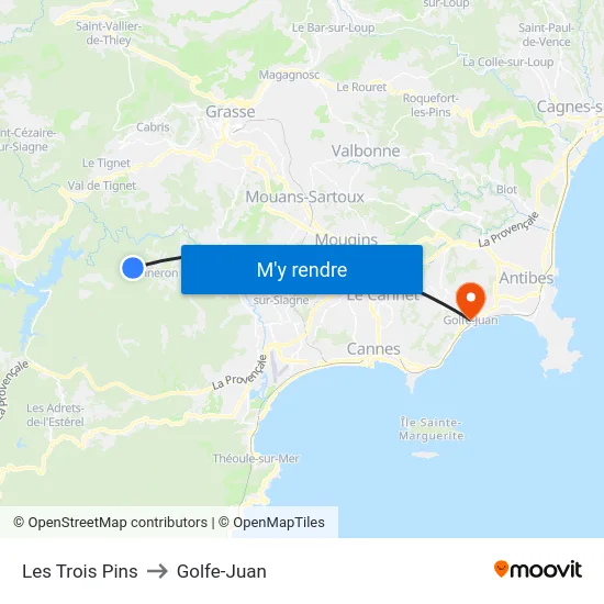 Les Trois Pins to Golfe-Juan map