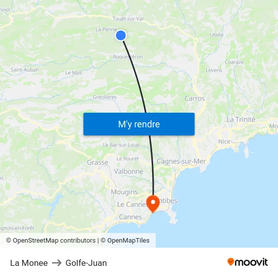La Monee to Golfe-Juan map