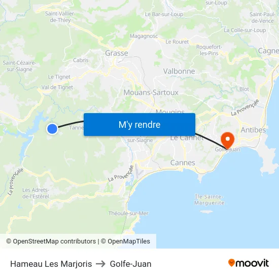 Hameau Les Marjoris to Golfe-Juan map