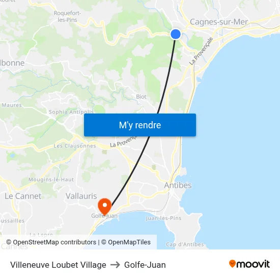 Villeneuve Loubet Village to Golfe-Juan map