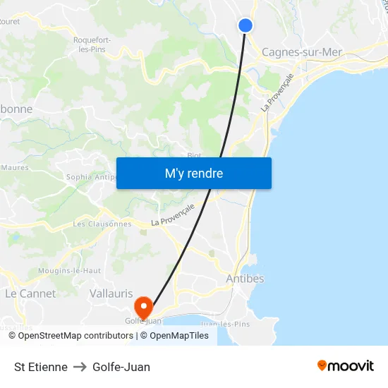 St Etienne to Golfe-Juan map