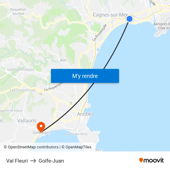 Val Fleuri to Golfe-Juan map
