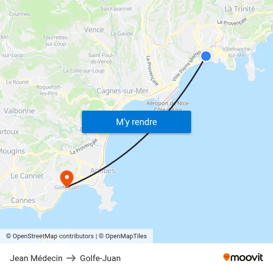 Jean Médecin to Golfe-Juan map