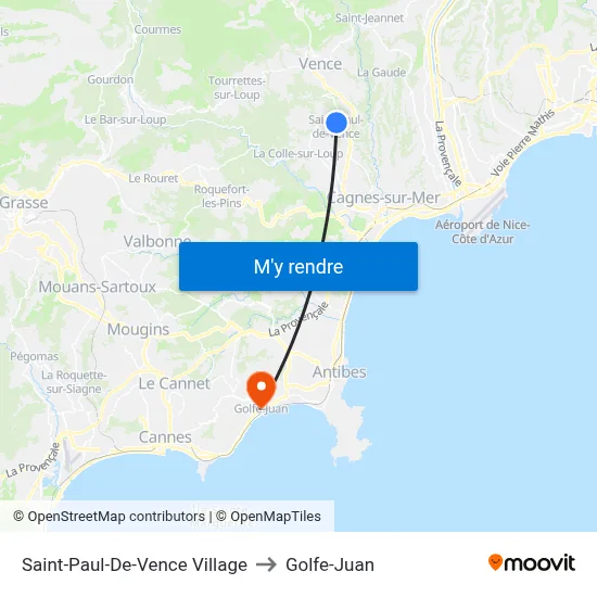 Saint-Paul-De-Vence Village to Golfe-Juan map