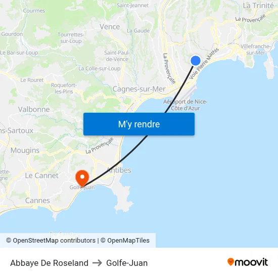 Abbaye De Roseland to Golfe-Juan map