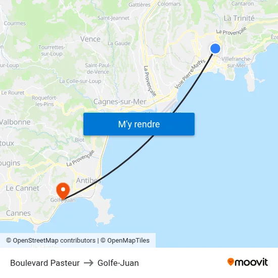 Boulevard Pasteur to Golfe-Juan map