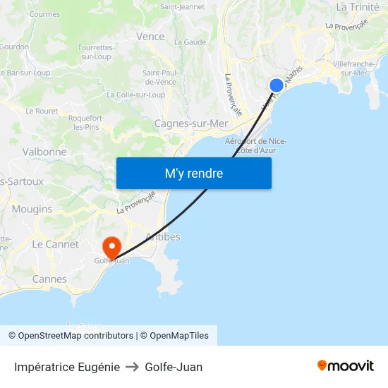 Impératrice Eugénie to Golfe-Juan map