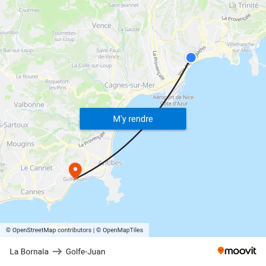 La Bornala to Golfe-Juan map