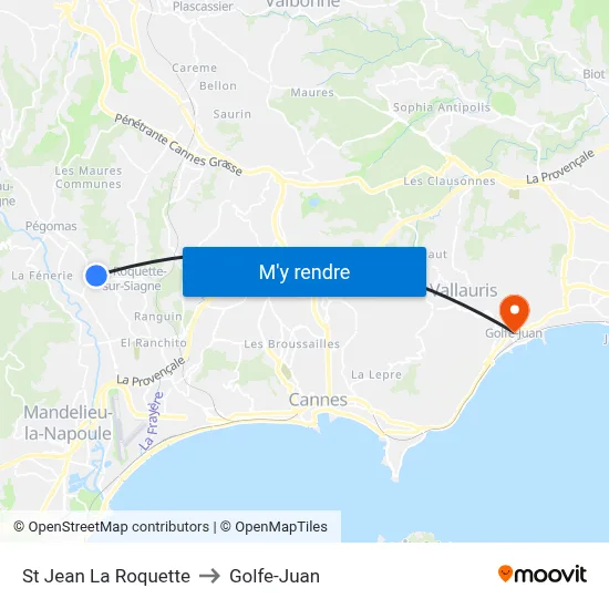 St Jean La Roquette to Golfe-Juan map