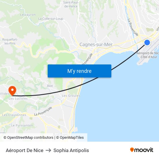 Aéroport De Nice to Sophia Antipolis map