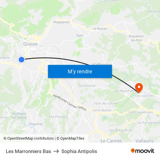 Les Marronniers Bas to Sophia Antipolis map