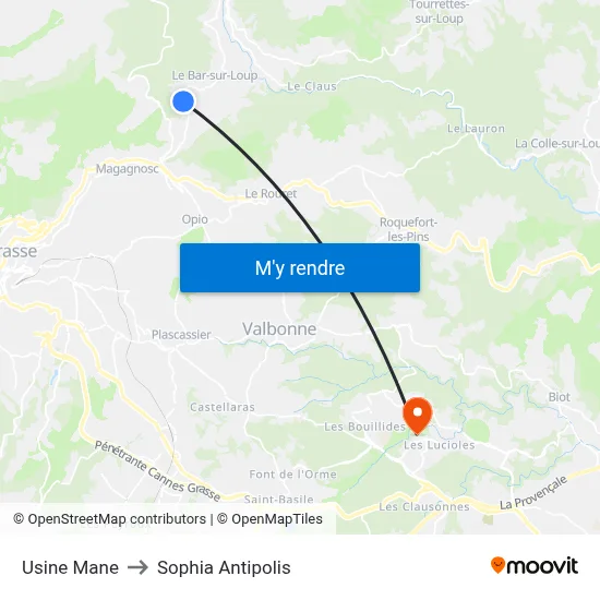 Usine Mane to Sophia Antipolis map