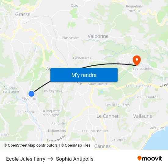 Ecole Jules Ferry to Sophia Antipolis map