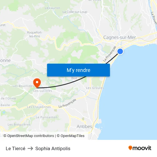 Le Tiercé to Sophia Antipolis map