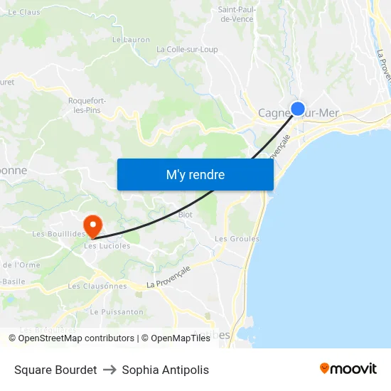 Square Bourdet to Sophia Antipolis map