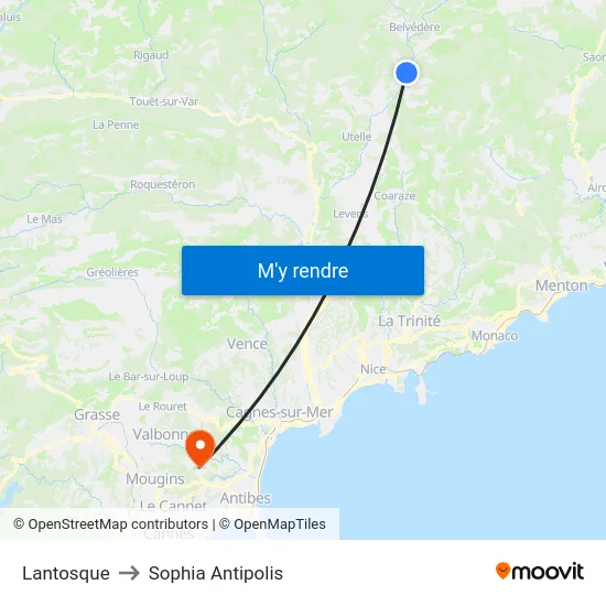 Lantosque to Sophia Antipolis map