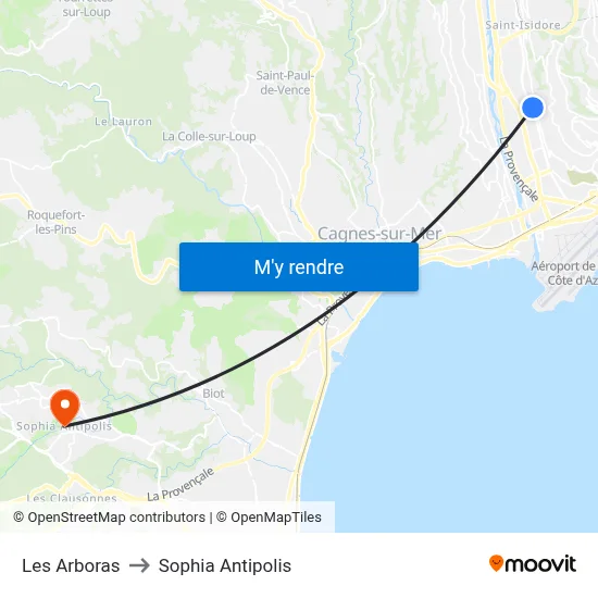 Les Arboras to Sophia Antipolis map