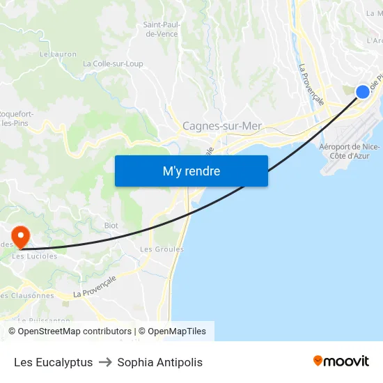Les Eucalyptus to Sophia Antipolis map