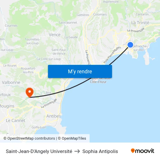 Saint-Jean-D'Angely Université to Sophia Antipolis map