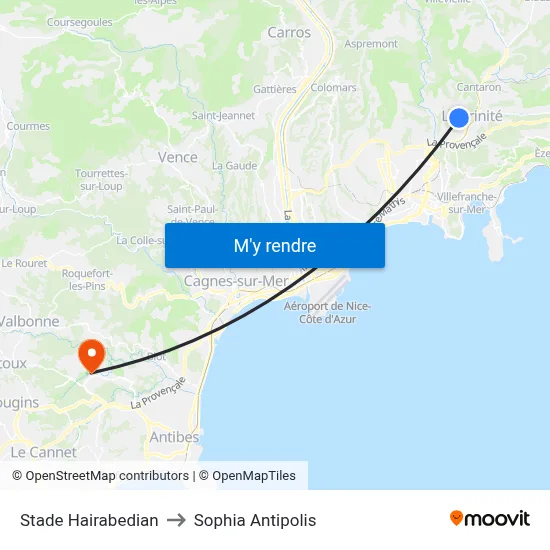 Stade Hairabedian to Sophia Antipolis map