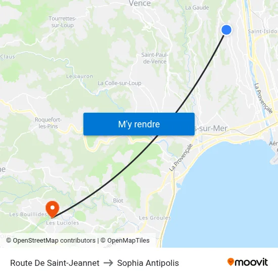 Route De Saint-Jeannet to Sophia Antipolis map