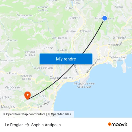 Le Frogier to Sophia Antipolis map