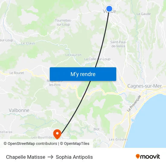 Chapelle Matisse to Sophia Antipolis map