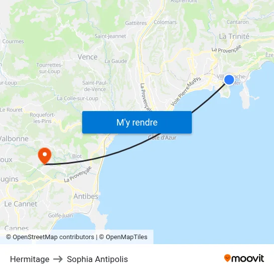 Hermitage to Sophia Antipolis map