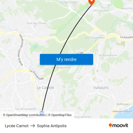 Lycée Carnot to Sophia Antipolis map