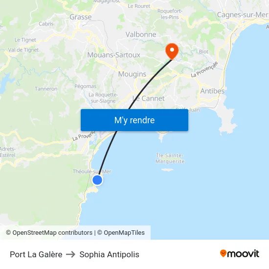 Port La Galère to Sophia Antipolis map