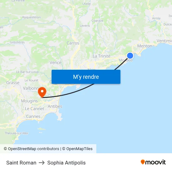 Saint Roman to Sophia Antipolis map