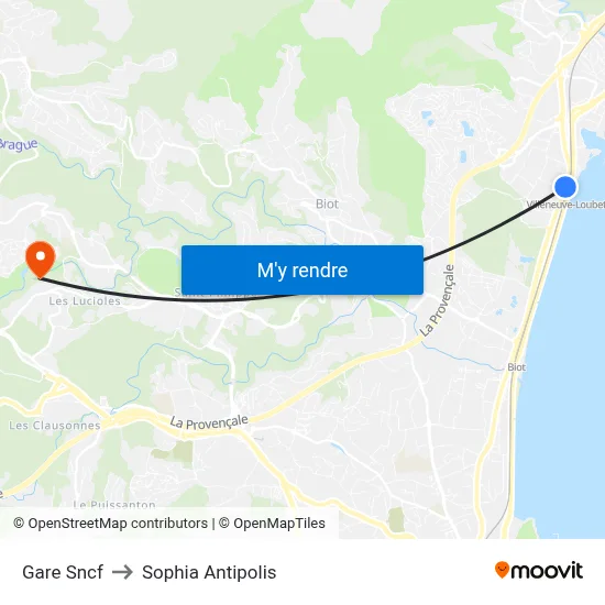 Gare Sncf to Sophia Antipolis map