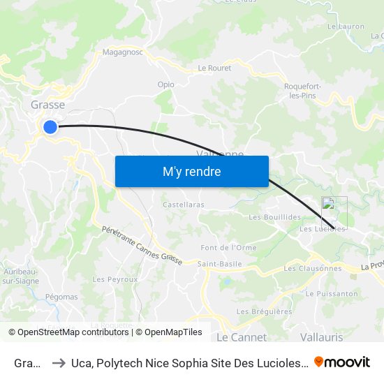 Grasse Sncf to Uca, Polytech Nice Sophia Site Des Lucioles, Iup Management Et Gestion Des Entreprises map