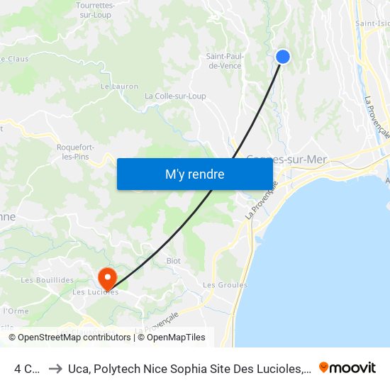 4 Chemins to Uca, Polytech Nice Sophia Site Des Lucioles, Iup Management Et Gestion Des Entreprises map