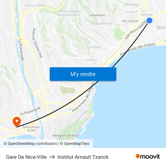 Gare De Nice-Ville to Institut Arnault Tzanck map