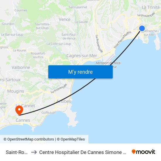 Saint-Roch to Centre Hospitalier De Cannes Simone Veil map
