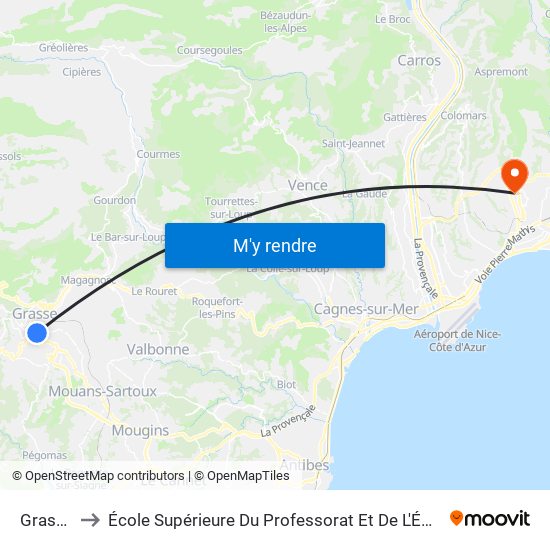 Grasse Sncf to École Supérieure Du Professorat Et De L'Éducation (Espe) - Stephen Liégeard map