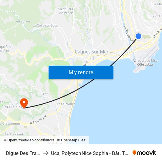 Digue Des Français to Uca, Polytech'Nice Sophia - Bât. Templiers 2 map