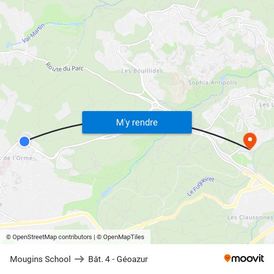 Mougins School to Bât. 4 - Géoazur map