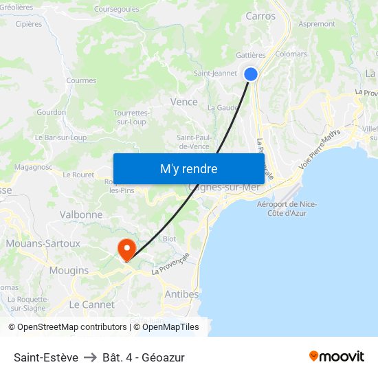 Saint-Estève to Bât. 4 - Géoazur map
