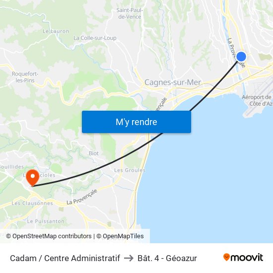 Cadam / Centre Administratif to Bât. 4 - Géoazur map