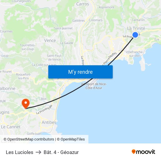 Les Lucioles to Bât. 4 - Géoazur map