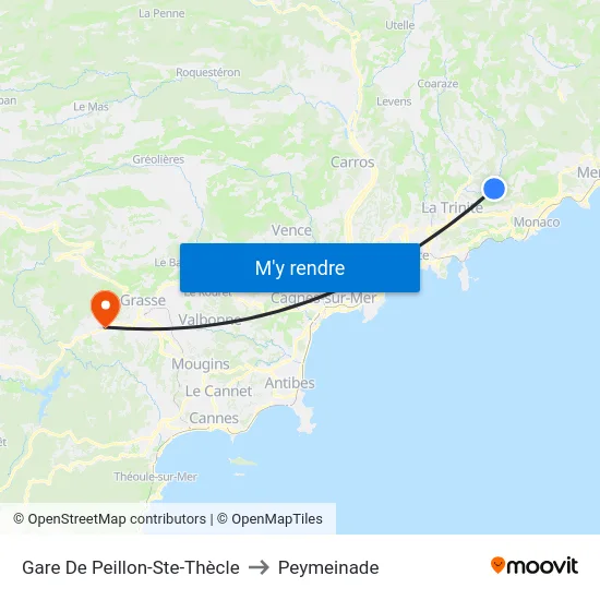 Gare De Peillon-Ste-Thècle to Peymeinade map