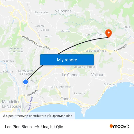 Les Pins Bleus to Uca, Iut Qlio map