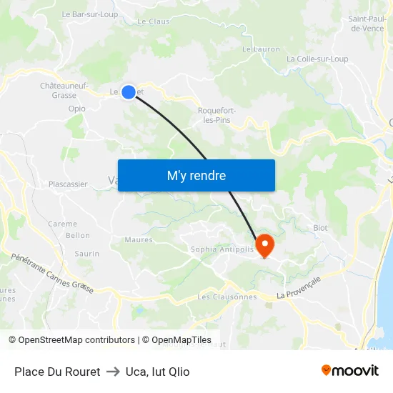 Place Du Rouret to Uca, Iut Qlio map