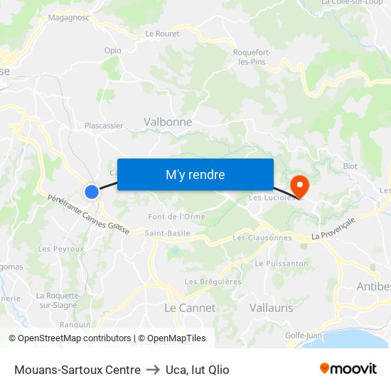 Mouans-Sartoux Centre to Uca, Iut Qlio map