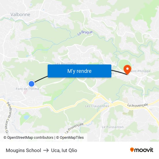 Mougins School to Uca, Iut Qlio map