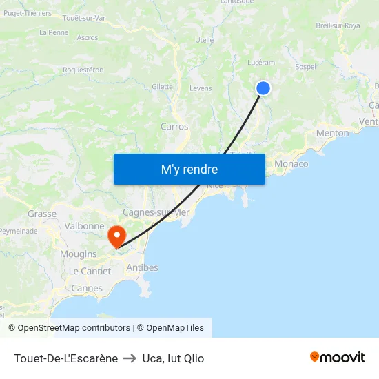 Touet-De-L'Escarène to Uca, Iut Qlio map