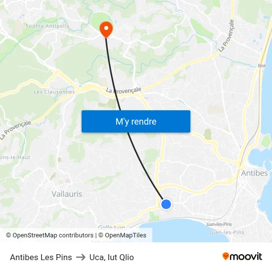 Antibes Les Pins to Uca, Iut Qlio map